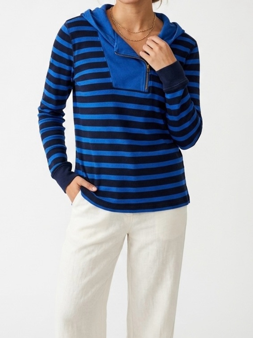 Lauren Ralph Lauren Striped Asymmetric 1/4 Zip Cowl Neck Pullover Sweater L
